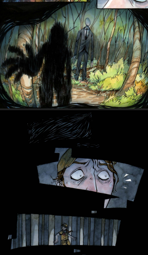 The Operator appears behind Taylor and Jessica sees herself in a dark forest