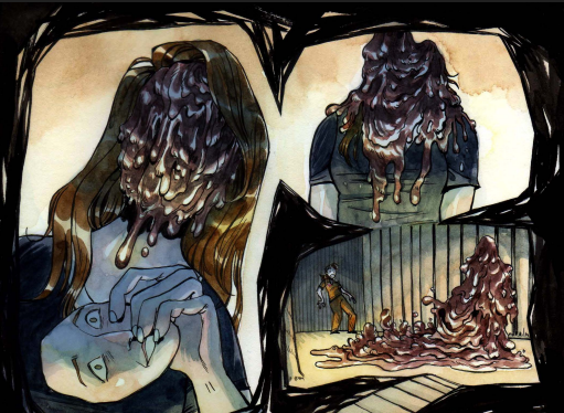Jessica's double takes off her face. It was only a mask and it transforms into goop.